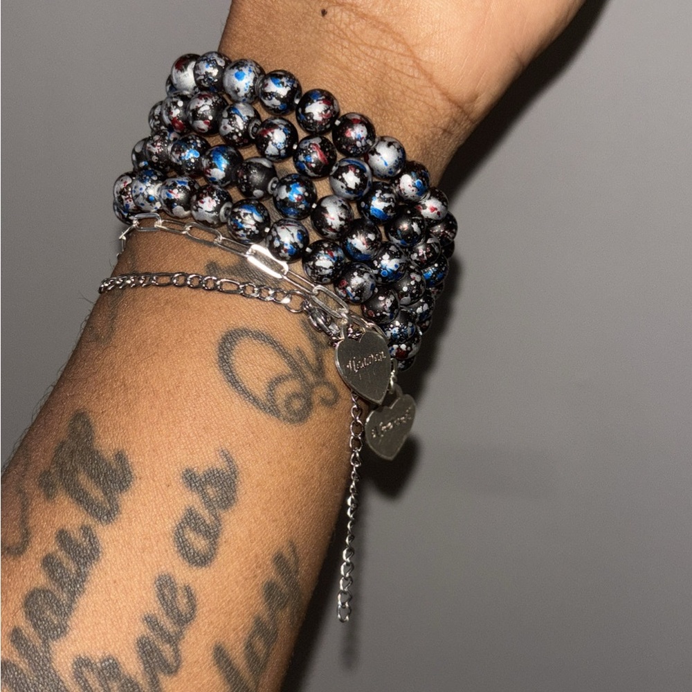 Elegant Silver and Black Beaded Bracelet Set